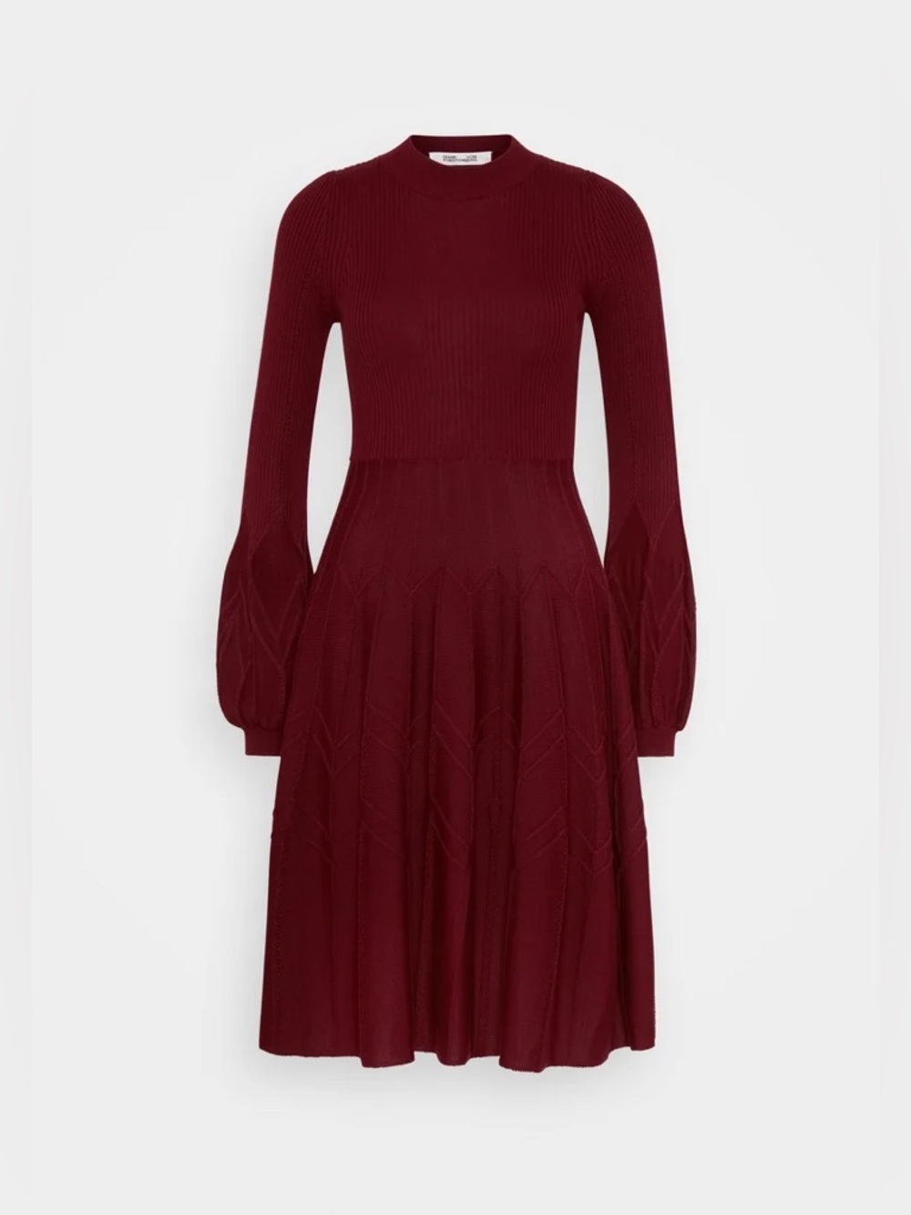 Diane Von Furstenberg Wine Red Long-Sleeve Knit Dressi